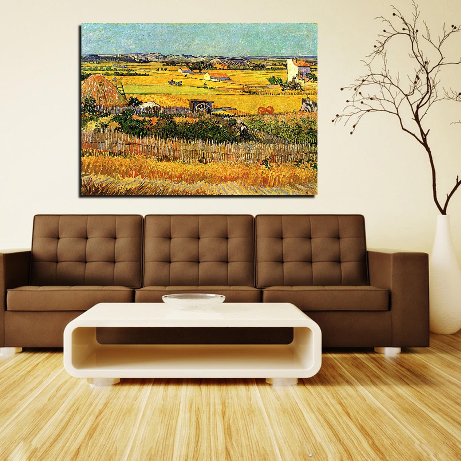 Harvest at La Crau with Montmajour in the Background Canvas Art