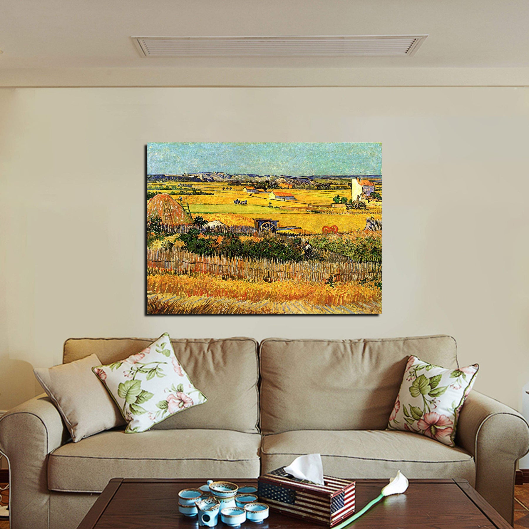 Harvest at La Crau with Montmajour in the Background Canvas Art