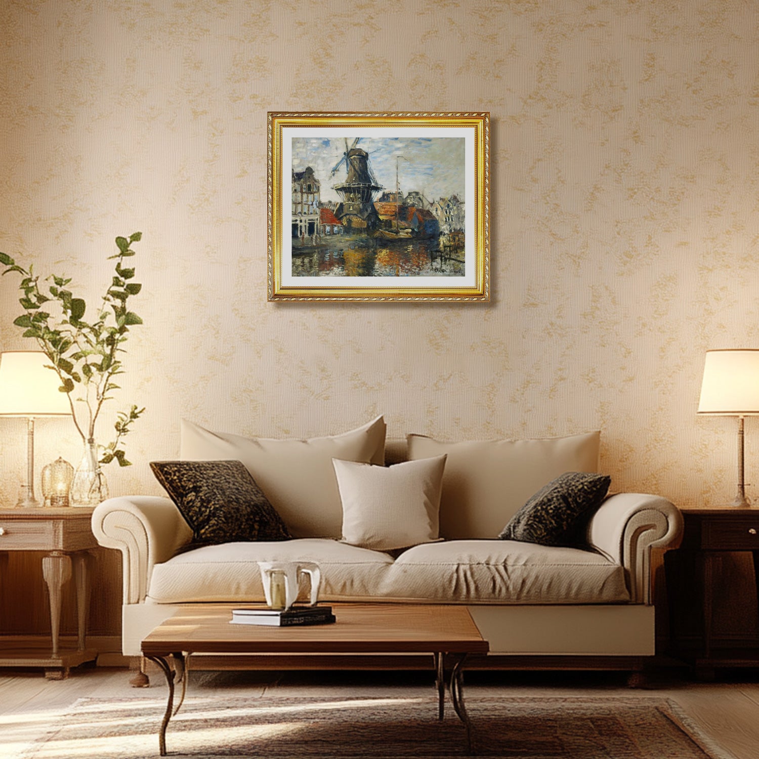 Claude Monet Wall Art The Windmill On The Onbekende Canal Amsterdam Poster Framed